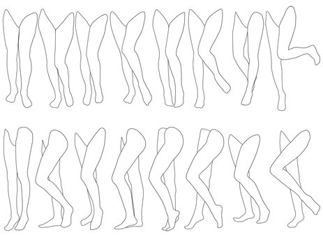 女性レッグモデル輪郭イラスト集p2-19 人体,身体,女性,下半身,パーツモデル,レッグモデル,ポージング,脚タレ,脚,つま先のイラスト素材