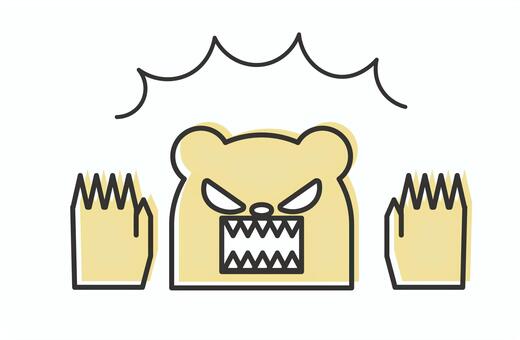 黄色い怖い熊アイコン 熊,動物,出没,危険,注意,怖い,恐怖,アイコン,白背景,線のイラスト素材