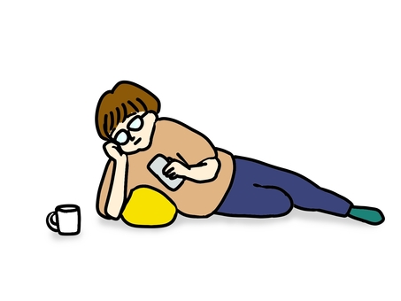 寝転ぶ人 寝転ぶ,リラックス,自由時間,休憩,スマホのイラスト素材