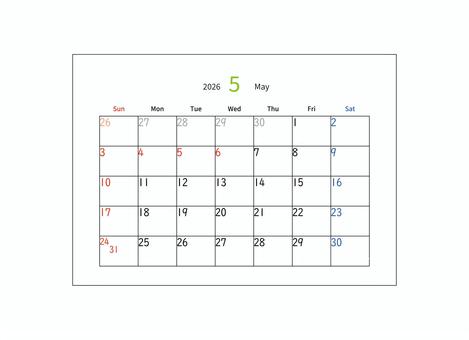 カレンダー　5月　2026 カレンダー,5月,may,2026年,令和8年,月間カレンダー,卓上カレンダー,シンプル,曜日,日付のイラスト素材