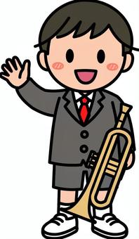 トランペットのグレーの男の子です。 トランペット,ラッパ,男の子,音楽,シンプル,クラシック,楽器,演奏,ミュージシャン,ライブのイラスト素材