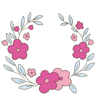 かわいいお花の丸いフレーム　手描き 花,フレーム,丸,円形,ラウンド,リース,枠組み,飾り枠,シンプル,豪華のイラスト素材