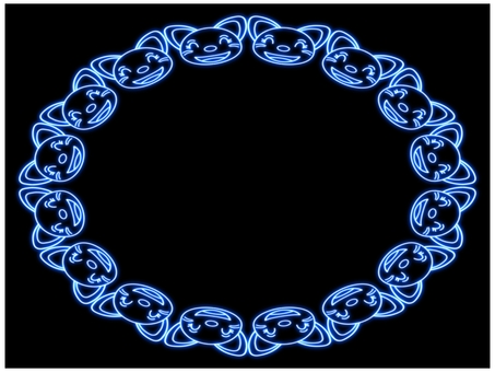 猫のフレ−ム　ネオン　青 猫,フレーム,ポストカード,メッセージカード,飾り枠,あしらい,ネオン,青,黒,かわいいのイラスト素材