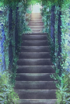 レンガ造りの外壁と玄関扉に続く階段の風景 階段,レンガ,レンガ造り,外壁,風景,背景,壁紙,路地,路地裏,踊り場のイラスト素材