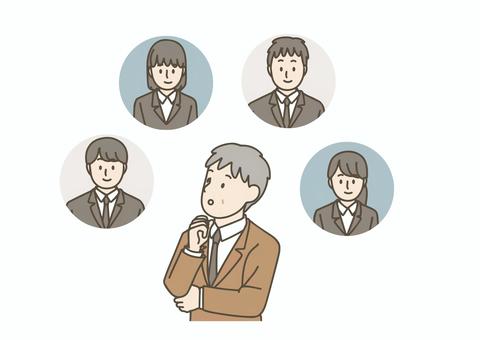 人材を選ぶ採用担当の男性 男性,スーツ,採用,人材,選考,就活,転職,面接,人物,ビジネスのイラスト素材