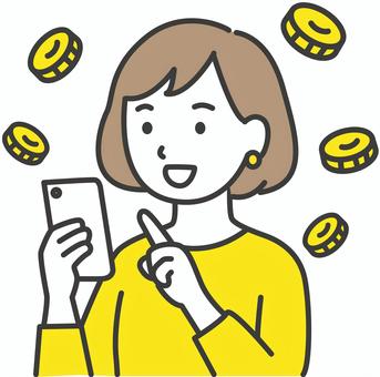 スマホでポイントを貯める女性 スマホでポイントを貯める女性 人物,女性,スマホ,スマートフォン,ポイント,ポイント貯める,お得,ポイントアプリ,ポイ活,お金のイラスト素材