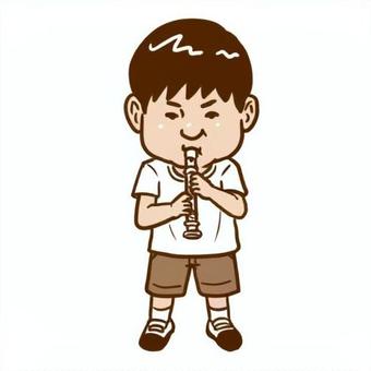 笛を吹く日本の少年 笛吹き,リコーダー,学校,授業,音楽,楽器,男児,子供,小学生,小学校のイラスト素材