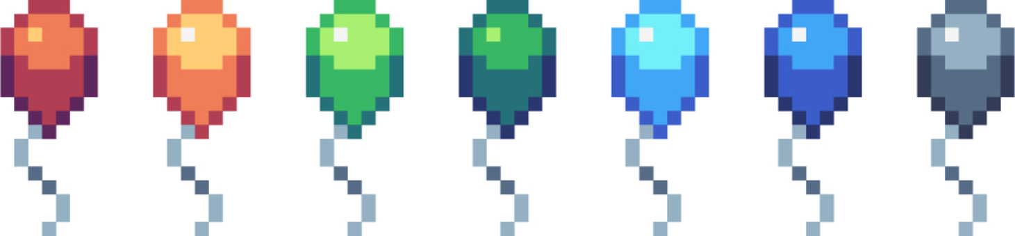 風船のドット絵セット 風船,おもちゃ,丸,パーティー,誕生日,ドット絵,かわいい,小さい,セット,アイコンのイラスト素材