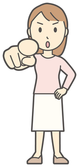  ロングヘア女性-496-全身 指さす,真剣,女性,女の子,人物,かわいい,一生懸命,考える,指名,人差指のイラスト素材