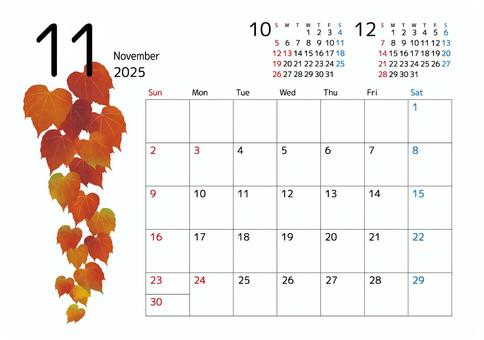 2025年11月カレンダー 蔦紅葉 2025年11月カレンダー 蔦紅葉 カレンダー,11月,2025,スケジュール,月間,前月,次月,余白,シンプル,イラストのイラスト素材