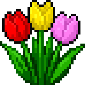 ドット絵のチューリップです。 ドット絵,チューリップ,シンプル,花,春,ガーデニング,庭,花壇,花畑,満開のイラスト素材
