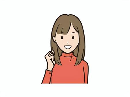 ガッツポーズで笑顔のOL 女性,ニット,セーター,ol,女の子,ガッツポーズ,励まし,やる気,元気,笑顔のイラスト素材