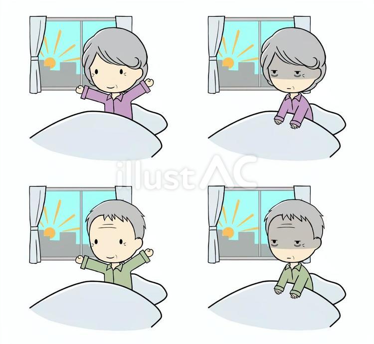 シニアの目覚めセット 目覚め,寝起き,起床のイラスト素材