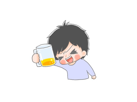 ぷはー２ 手描き,男性,黒髪,ビール,お酒,ジョッキ,ぷはー,飲み会,打ち上げ,新年会のイラスト素材