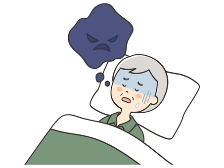 悪夢にうなされるおじいさん 悪夢,うなされる,寝苦しい,苦しい,しんどい,辛い,怖い,不調,体調不良,不眠症のイラスト素材