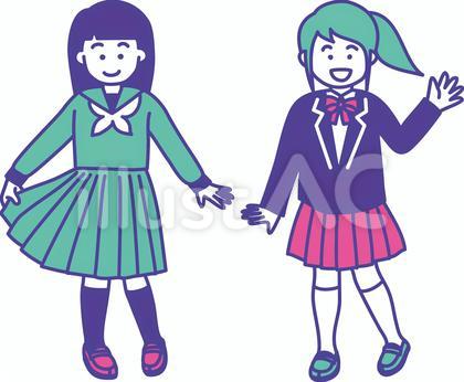 セーラー服とブレザーの制服を着た高校生