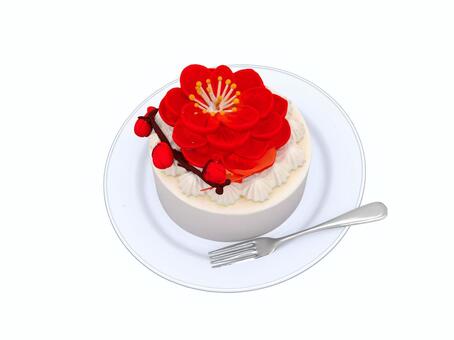 春のスィーツである紅梅のレアチーズケーキ 紅梅,ケーキ,スィーツ,甘味,お菓子,皿,フォークのイラスト素材