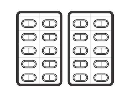 薬（カプセル・シート２枚）02-03 薬,カプセル,ブリスターパック,ptpシート,薬局,病院,病気,治療,アイコン,マークのイラスト素材