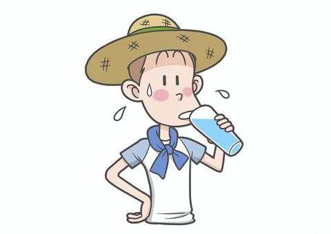 猛暑の中の水分補給 夏,猛暑,人,男,暑い,季節,給水,熱中症予防のイラスト素材