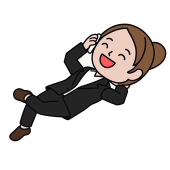 休憩する人 スマホ,通話,休憩,笑顔,寝転ぶ,リラックス,終業,礼服,葬式,女性のイラスト素材