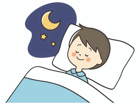 夜に眠っている男の子 眠る,睡眠,寝る,就寝,寝落ち,おやすみ,休憩,休息,安眠,快眠のイラスト素材