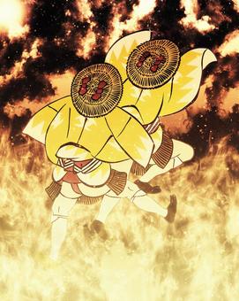 炎と踊るふたり 炎と踊るふたり 浮世絵,火,炎,ダンス,ペア,衣装,日本,和風,和服,人のイラスト素材