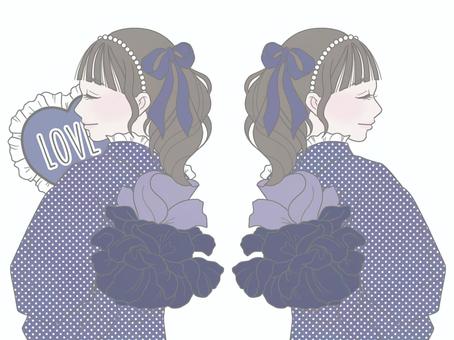 和装の女の子（通常/推し活）ネイビー 和装,浴衣,着物,女の子,女性,推し活,ファン,オタク,推し,挿絵のイラスト素材