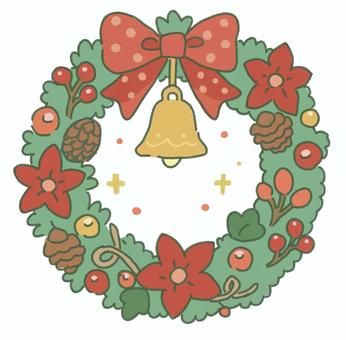 飾りがにぎやかなクリスマスリース クリスマス,リース,装飾,デコレーション,リボン,輪っか,花,クリスマスローズ,松ぼっくり,植物のイラスト素材