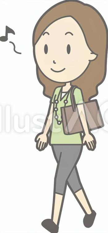 私服OL-歩く笑顔-全身 シンプル,かわいい,olのイラスト素材