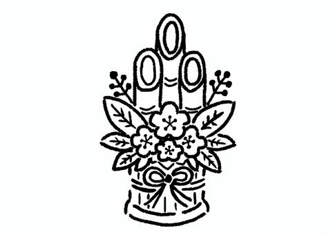 【線画】手描き風のゆるい門松 門松,かどまつ,お正月,正月,年賀状,元旦,1月,冬,年末年始,行事のイラスト素材