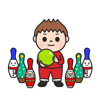 サンタと雪だるまのボーリング　男の子2 クリスマス,クリスマス会,クリスマスパーティー,親睦会,ボーリング,ボウリング,パンダ,ボーリング場,レジャー,遊びのイラスト素材