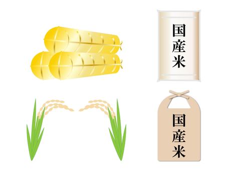 米＿米俵＿米袋 米,お米,白米,穀物,農産物,農業,俵,ライス,米袋,ビニール袋のイラスト素材
