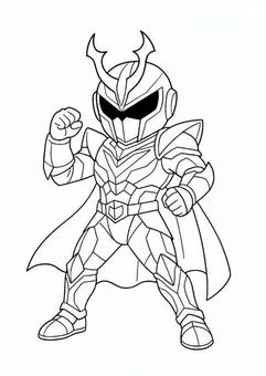 鎧ヒーローの塗り絵（戦士ポーズ）