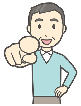 ニット中年男性-546-バスト  ニット中年男性-546-バスト 指さす,笑顔,おじさん,男性,中年,お父さん,パパ,シニア,ミドルエイジ,人物のイラスト素材