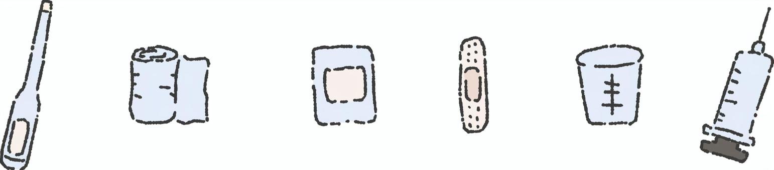 シンプルな医療系道具のセット　カラー ベクター,イラスト,医療,健康,病気,病院,シンプル,アイコン,ばんそうこう,注射のイラスト素材