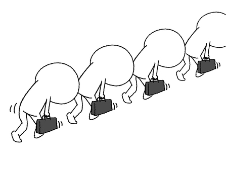 列 列,シルエット,疲労,カバン,歩く,イメージ,pop調,手描き,挿絵,ワンポイントのイラスト素材