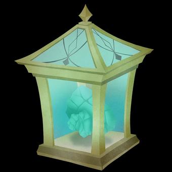 エメラルド鉱石が中で浮かんでいるランタン エメラルド,ランタン,灯り,鉱石,ファンタジー,魔法,小物,レトロ,飾り,原石のイラスト素材