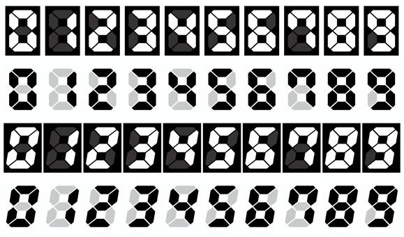 ７セグ　デジタル数字　モノクロ 7セグ,デジタル,デジタル数字,数字,時計,電卓,パチンコ,led,斜体,シンプルのイラスト素材