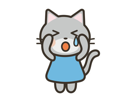 泣いている猫のキャラ 猫,泣く,涙,悲しい,かわいい,寂しい,迷子,つらい,困る,動物のイラスト素材