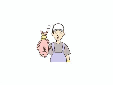 鯛を見せる漁師 漁師,魚,鯛,釣り,海,漁業,海の幸,男性,笑顔,大漁のイラスト素材