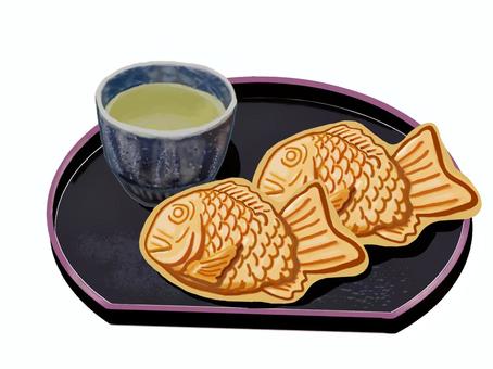 Illustration, taiyaki, green tea , tea, 