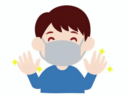 マスクの男性 マスク,男性,手,感染症,対策,ウイルス,大人,手描き風,笑顔,病院のイラスト素材
