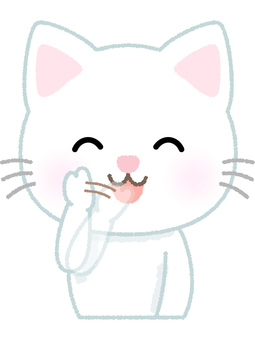 白猫否定 ネコ,否定,拒否,謙遜,笑顔,白猫,動物,キャット,ペットのイラスト素材