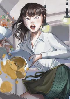 レストラン レストラン,女性,従業員,料理,失敗のイラスト素材