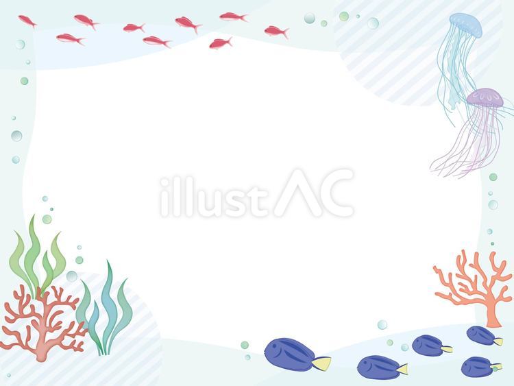 海の中のかわいいフレーム1 夏休み,海,夏のイラスト素材