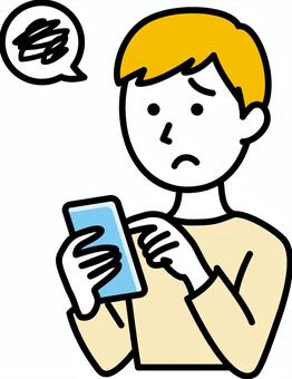 A man who is having trouble operating a smartphone, akıllı telefon, işletmek, erkek, JPG, PNG and AI
