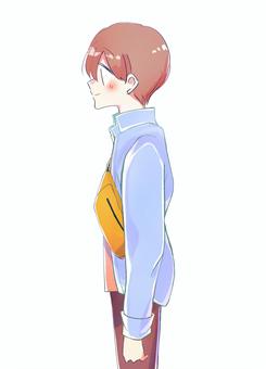 外出する秋の男性　横側 男性,かわいい,若い,お出かけ,男子,笑顔,優しい,10代,外出,楽しみのイラスト素材