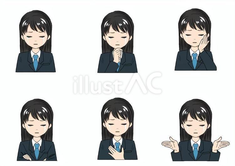仕草色々-女学生-泣き顔 女性,女学生,女子高生のイラスト素材