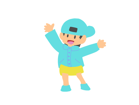パーカーを着た男の子 パーカー,男の子,マウンテンパーカー,半パン,帽子,嬉しそう,にこやか,笑顔,主線なし,ポップのイラスト素材