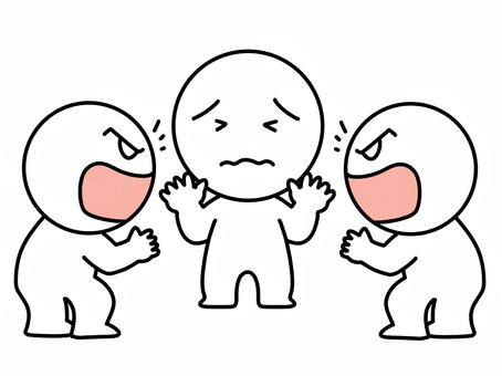 左右から文句を受ける棒人間 怒る,棒人間,怒られる,左右,迷惑,困る,文句,意見,怒り,話すのイラスト素材